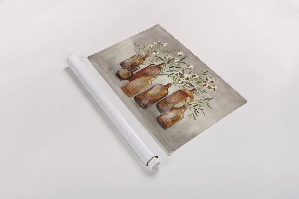 Cotton Still Life I Gray by Julia Purinton. shown as a rolled paper print. Available as archival giclee rolled canvas, fine art paper, or poster print. SKU 61132i.