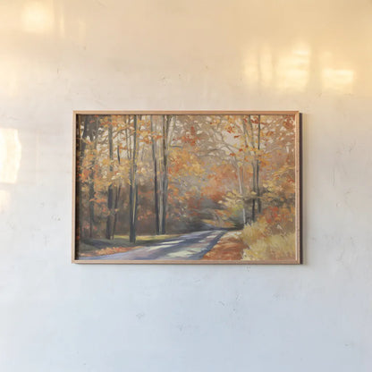 Country Road by Julia Purinton. shown as a paper print in a natural frame. Available as a archival giclee rolled canvas, fine art paper, or poster print. SKU 9222i.