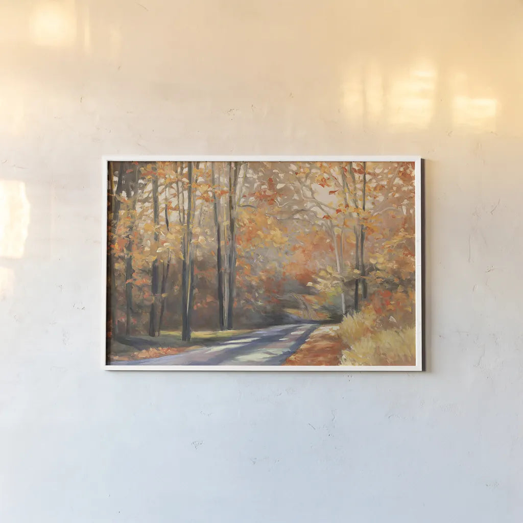 Country Road by Julia Purinton. shown as a paper print in a white frame. Available as a archival giclee rolled canvas, fine art paper, or poster print. SKU 9222i.