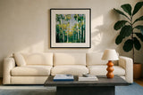 Cripple Creek by Julia Purinton. Displayed in a glass frame with matte in a clean modern living room. Available as an archival giclee rolled canvas, fine art paper, or poster print. SKU 20919a.