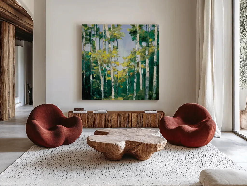 Cripple Creek by Julia Purinton. Shown as extra-large giant wall art in a modern living room. Available as an archival giclee rolled canvas, fine art paper, or poster print. SKU 20919a.