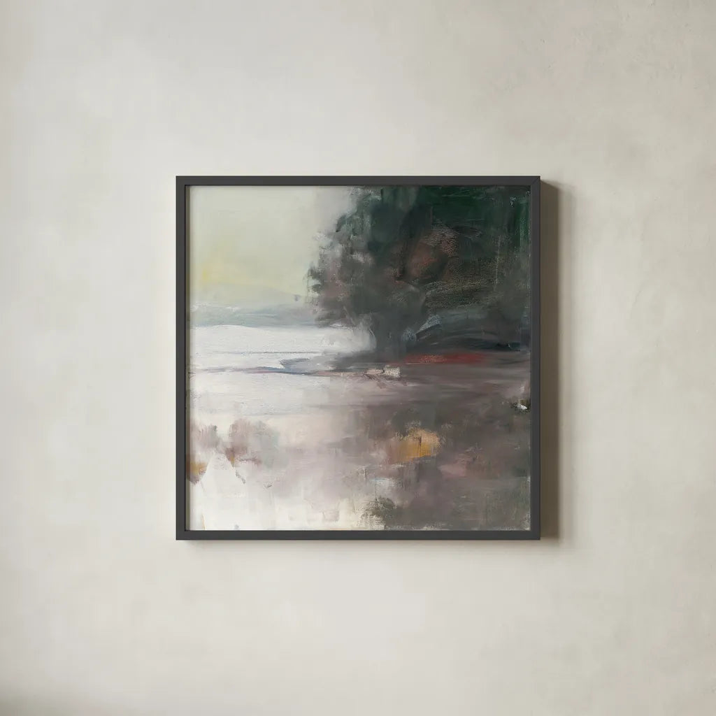 Cygnet by Julia Purinton. Shown in a sleek black glass frame for a contemporary gallery look. Available as an archival giclee rolled canvas, fine art paper, or poster print. SKU 27870a.