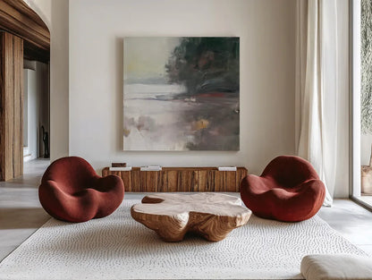 Cygnet by Julia Purinton. Shown as extra-large giant wall art in a modern living room. Available as an archival giclee rolled canvas, fine art paper, or poster print. SKU 27870a.