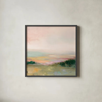 Dark Glowing Valley by Julia Purinton. Shown in a sleek black glass frame for a contemporary gallery look. Available as an archival giclee rolled canvas, fine art paper, or poster print. SKU 70442a.