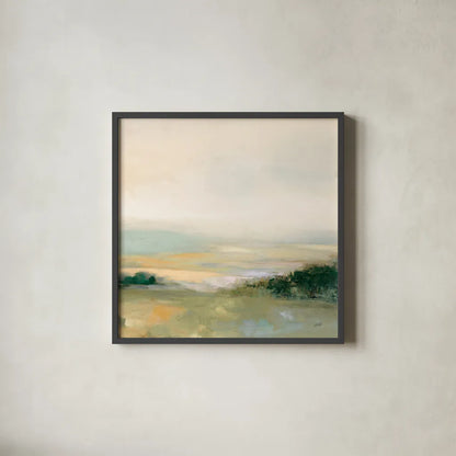 Dark Glowing Valley Neutral by Julia Purinton. Shown in a sleek black glass frame for a contemporary gallery look. Available as an archival giclee rolled canvas, fine art paper, or poster print. SKU 76432a.