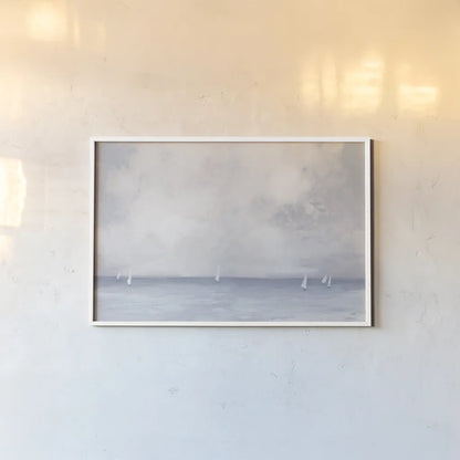 Dark Morning Sail by Julia Purinton. shown as a paper print in a white frame. Available as a archival giclee rolled canvas, fine art paper, or poster print. SKU 77144i.