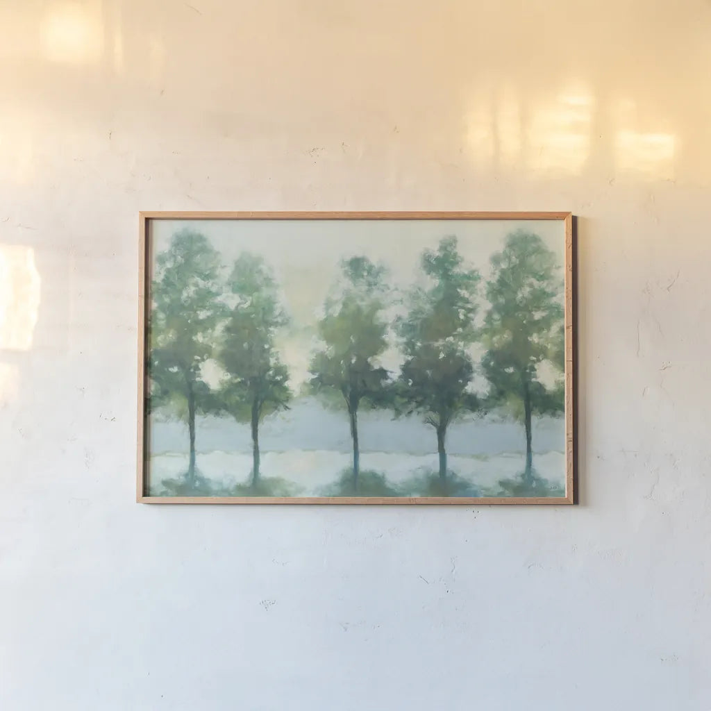 Dawn Processional by Julia Purinton. shown as a paper print in a natural frame. Available as a archival giclee rolled canvas, fine art paper, or poster print. SKU 58285i.