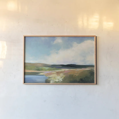 Dawn by the Water by Julia Purinton. shown as a paper print in a natural frame. Available as a archival giclee rolled canvas, fine art paper, or poster print. SKU 57175i.