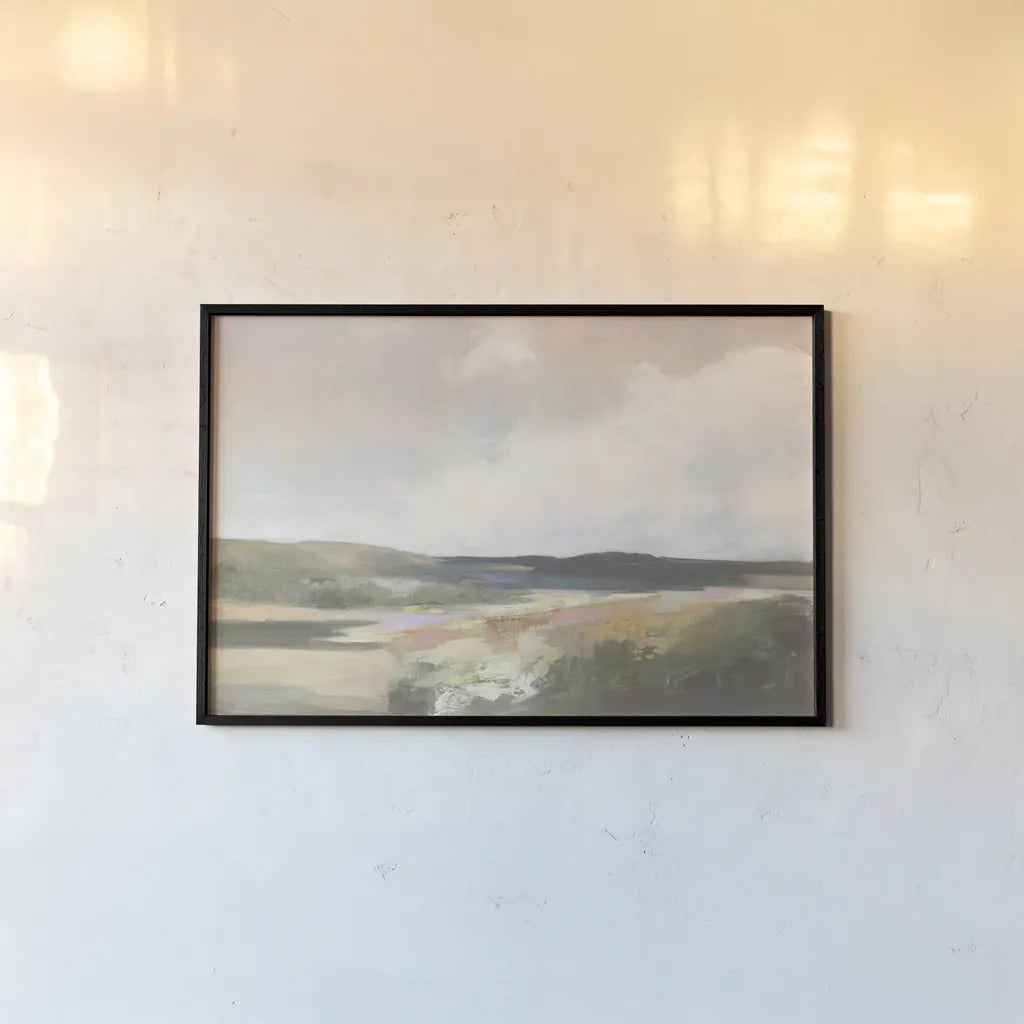 Dawn by the Water Neutral by Julia Purinton. shown as a paper print in a black flame. Available as a archival giclee rolled canvas, fine art paper, or poster print. SKU 82350i.