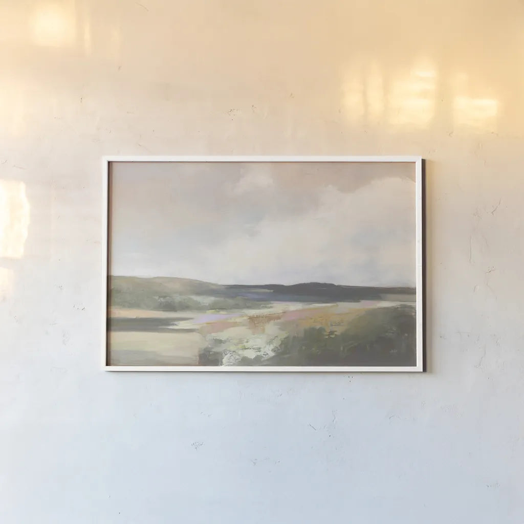 Dawn by the Water Neutral by Julia Purinton. shown as a paper print in a white frame. Available as a archival giclee rolled canvas, fine art paper, or poster print. SKU 82350i.