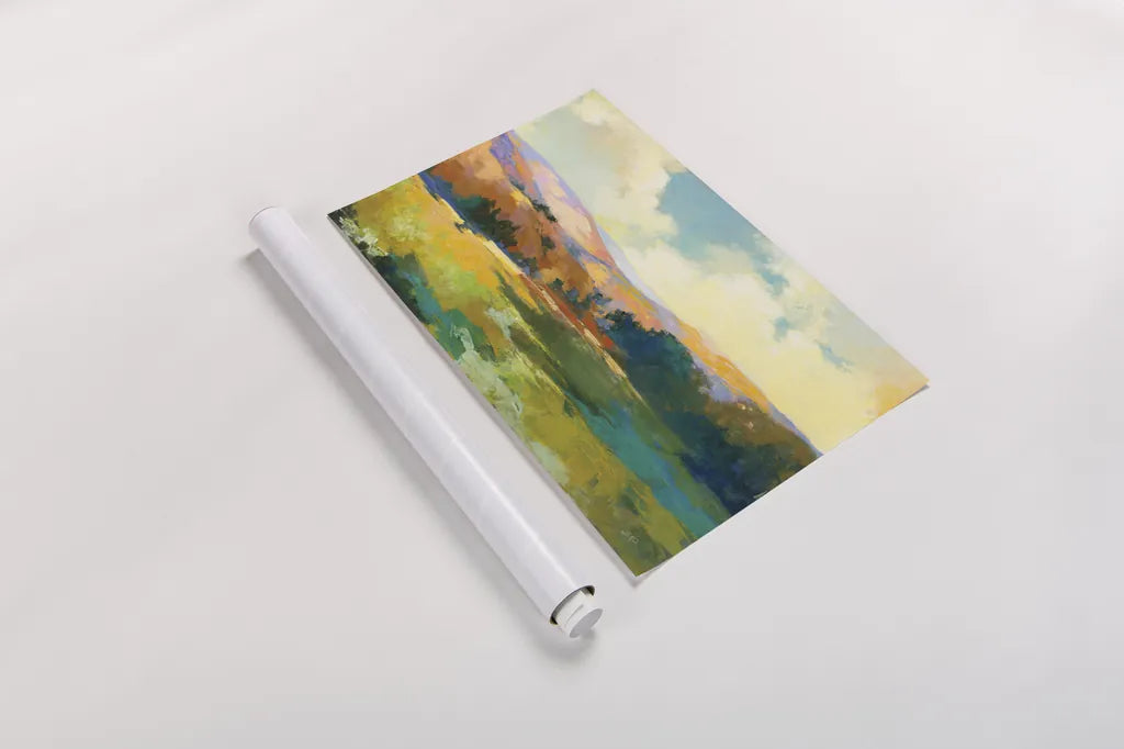 Daybreak Valley Crop by Julia Purinton. shown as a rolled paper print. Available as archival giclee rolled canvas, fine art paper, or poster print. SKU 60423i.