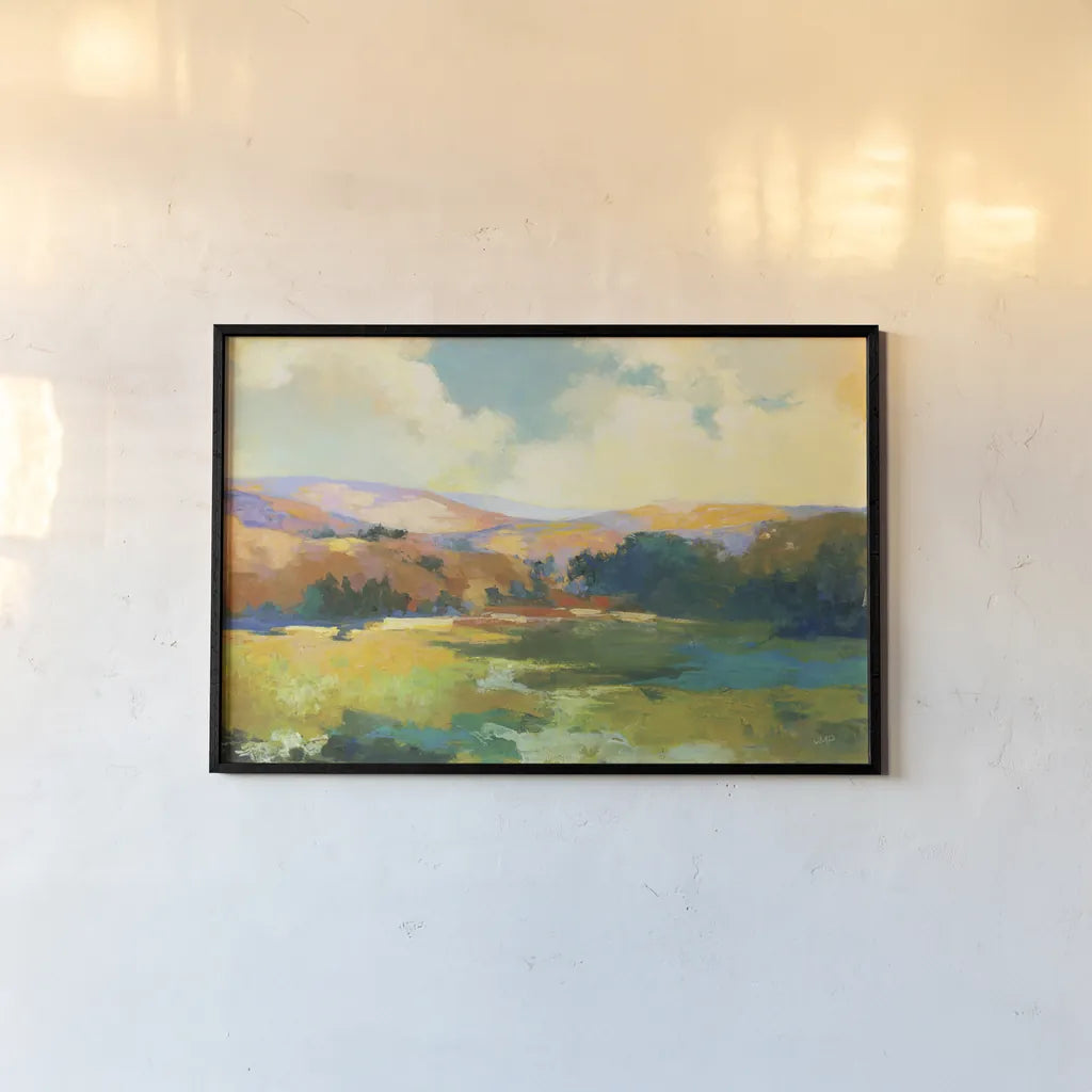 Daybreak Valley Crop by Julia Purinton. shown as a paper print in a black flame. Available as a archival giclee rolled canvas, fine art paper, or poster print. SKU 60423i.