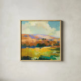 Daybreak Valley II by Julia Purinton. Shown in a natural wood glass frame for a timeless modern aesthetic. Available as an archival giclee rolled canvas, fine art paper, or poster print. SKU 61139a.