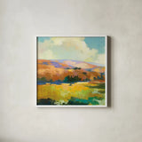 Daybreak Valley II by Julia Purinton. Shown in a crisp white glass frame for a clean and minimalist style. Available as an archival giclee rolled canvas, fine art paper, or poster print. SKU 61139a.
