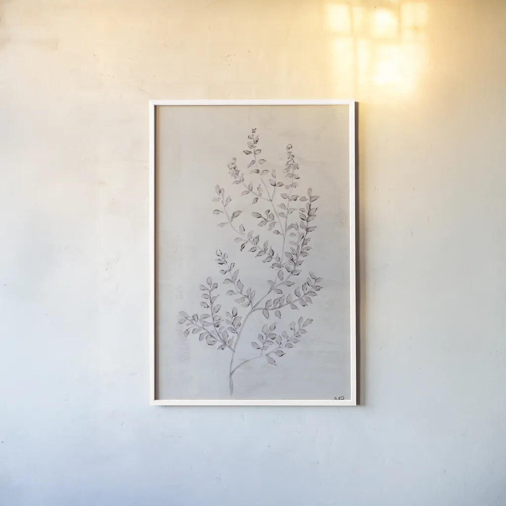 Delicate Meadow II by Julia Purinton. shown as a paper print in a white frame. Available as a archival giclee rolled canvas, fine art paper, or poster print. SKU 91565h.