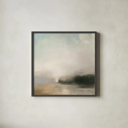Distant Forest by Julia Purinton. Shown in a sleek black glass frame for a contemporary gallery look. Available as an archival giclee rolled canvas, fine art paper, or poster print. SKU 78364a.