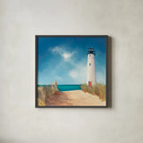 Down the Path by Julia Purinton. Shown in a sleek black glass frame for a contemporary gallery look. Available as an archival giclee rolled canvas, fine art paper, or poster print. SKU 11436a.