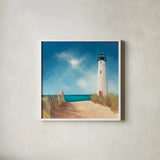 Down the Path by Julia Purinton. Shown in a crisp white glass frame for a clean and minimalist style. Available as an archival giclee rolled canvas, fine art paper, or poster print. SKU 11436a.