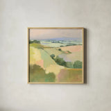Dream Valley I by Julia Purinton. Shown in a natural wood glass frame for a timeless modern aesthetic. Available as an archival giclee rolled canvas, fine art paper, or poster print. SKU 65155a.