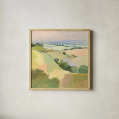 Dream Valley I by Julia Purinton. Shown in a natural wood glass frame for a timeless modern aesthetic. Available as an archival giclee rolled canvas, fine art paper, or poster print. SKU 65155a.