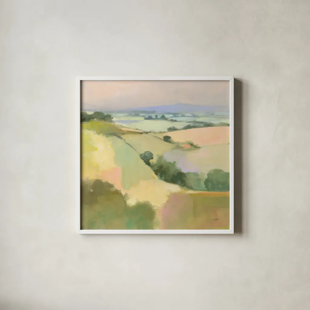 Dream Valley I by Julia Purinton. Shown in a crisp white glass frame for a clean and minimalist style. Available as an archival giclee rolled canvas, fine art paper, or poster print. SKU 65155a.