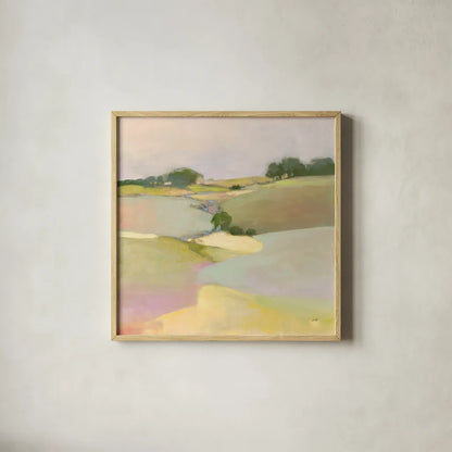 Dream Valley II by Julia Purinton. Shown in a natural wood glass frame for a timeless modern aesthetic. Available as an archival giclee rolled canvas, fine art paper, or poster print. SKU 65156a.