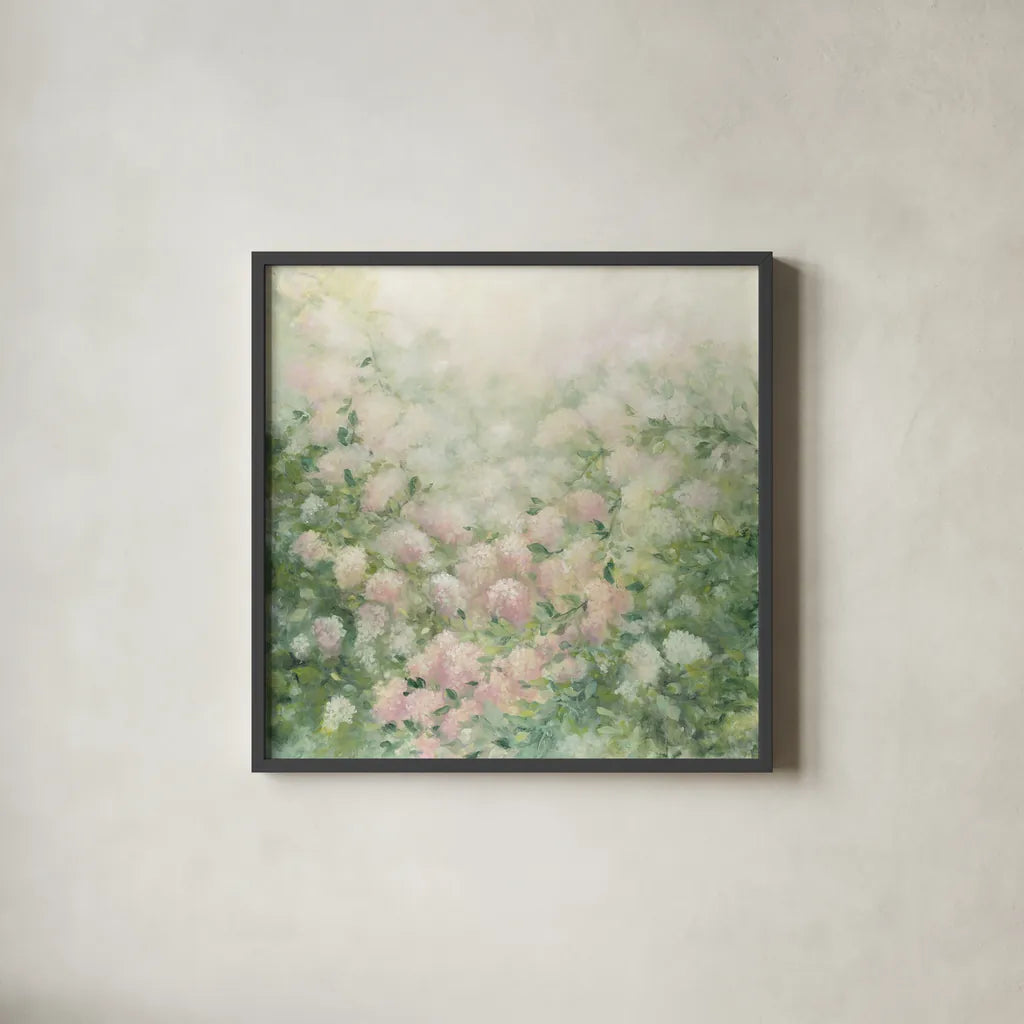 Dreamy by Julia Purinton. Shown in a sleek black glass frame for a contemporary gallery look. Available as an archival giclee rolled canvas, fine art paper, or poster print. SKU 39364a.