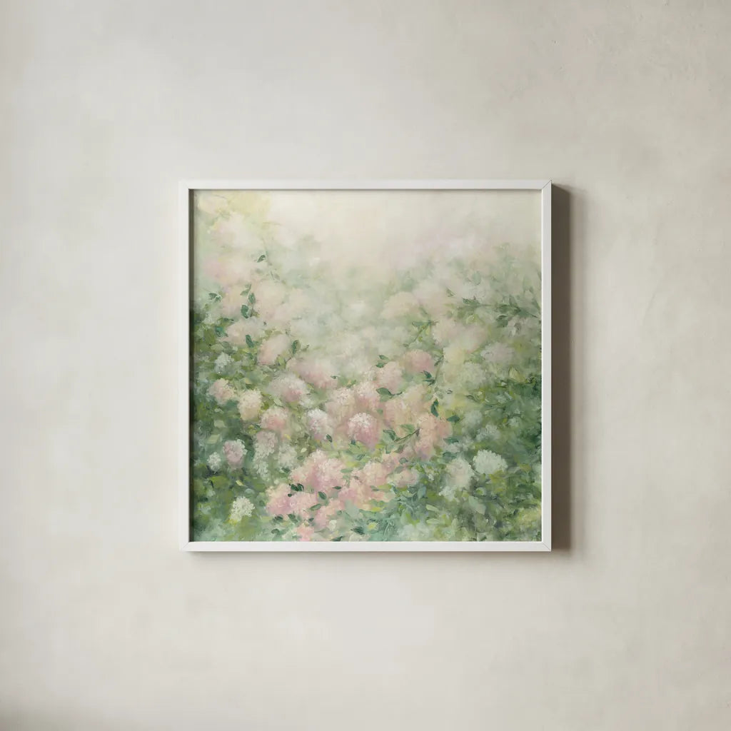 Dreamy by Julia Purinton. Shown in a crisp white glass frame for a clean and minimalist style. Available as an archival giclee rolled canvas, fine art paper, or poster print. SKU 39364a.