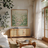 Dreamy by Julia Purinton. Shown in a natural wood frame in a cozy modern living room. Available as an archival giclee rolled canvas, fine art paper, or poster print. SKU 39364a.