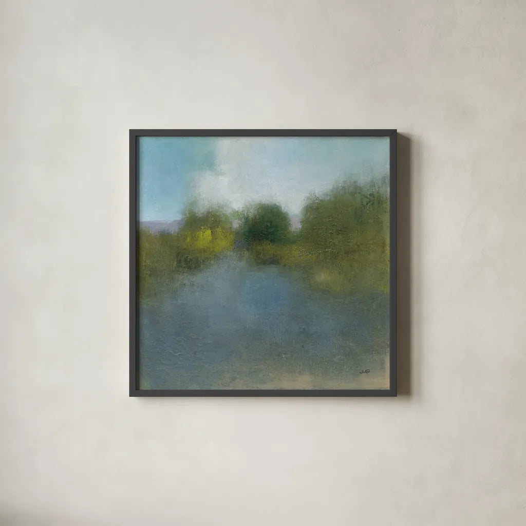Dreamy Day by Julia Purinton. Shown in a sleek black glass frame for a contemporary gallery look. Available as an archival giclee rolled canvas, fine art paper, or poster print. SKU 77400a.