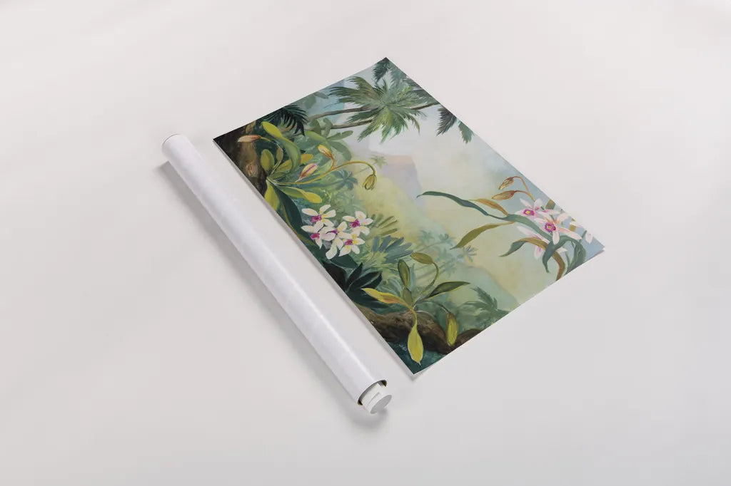 Dreamy Tropics by Julia Purinton. shown as a rolled paper print. Available as archival giclee rolled canvas, fine art paper, or poster print. SKU 78725i.