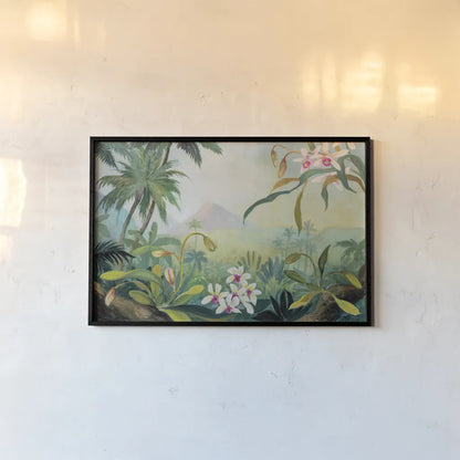 Dreamy Tropics by Julia Purinton. shown as a paper print in a black flame. Available as a archival giclee rolled canvas, fine art paper, or poster print. SKU 78725i.