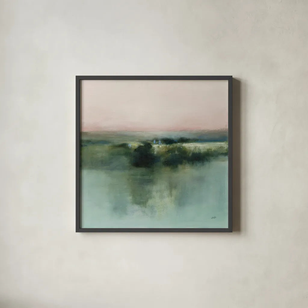 Dusk Blush by Julia Purinton. Shown in a sleek black glass frame for a contemporary gallery look. Available as an archival giclee rolled canvas, fine art paper, or poster print. SKU 88236a.