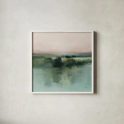 Dusk Blush by Julia Purinton. Shown in a crisp white glass frame for a clean and minimalist style. Available as an archival giclee rolled canvas, fine art paper, or poster print. SKU 88236a.