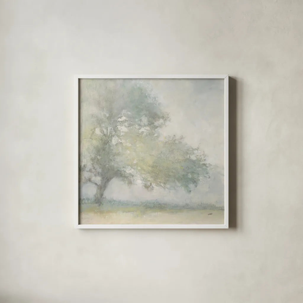 Edge of the Orchard by Julia Purinton. Shown in a crisp white glass frame for a clean and minimalist style. Available as an archival giclee rolled canvas, fine art paper, or poster print. SKU 73244a.