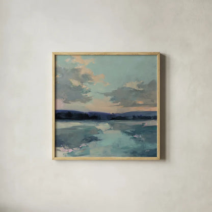 Ephemeral Sky by Julia Purinton. Shown in a natural wood glass frame for a timeless modern aesthetic. Available as an archival giclee rolled canvas, fine art paper, or poster print. SKU 82571a.