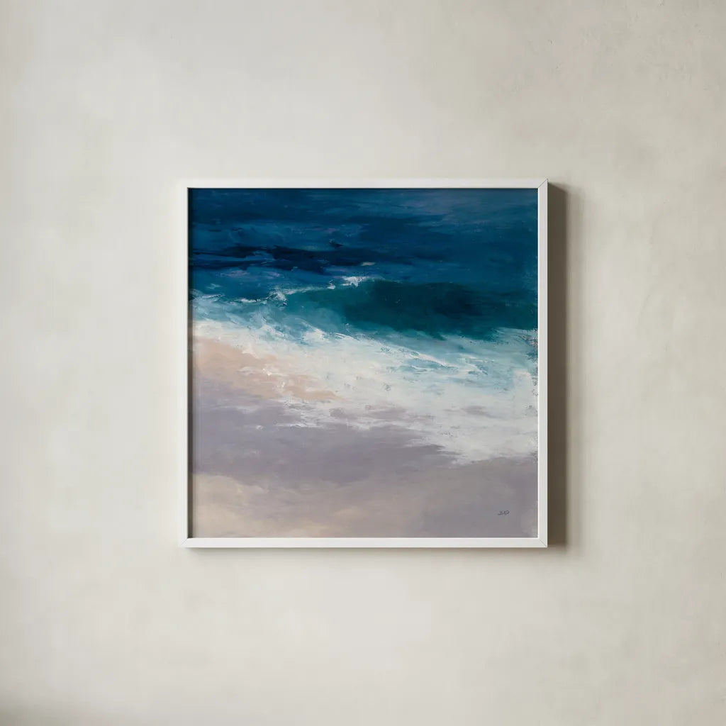 Evening Tide by Julia Purinton. Shown in a crisp white glass frame for a clean and minimalist style. Available as an archival giclee rolled canvas, fine art paper, or poster print. SKU 60267a.