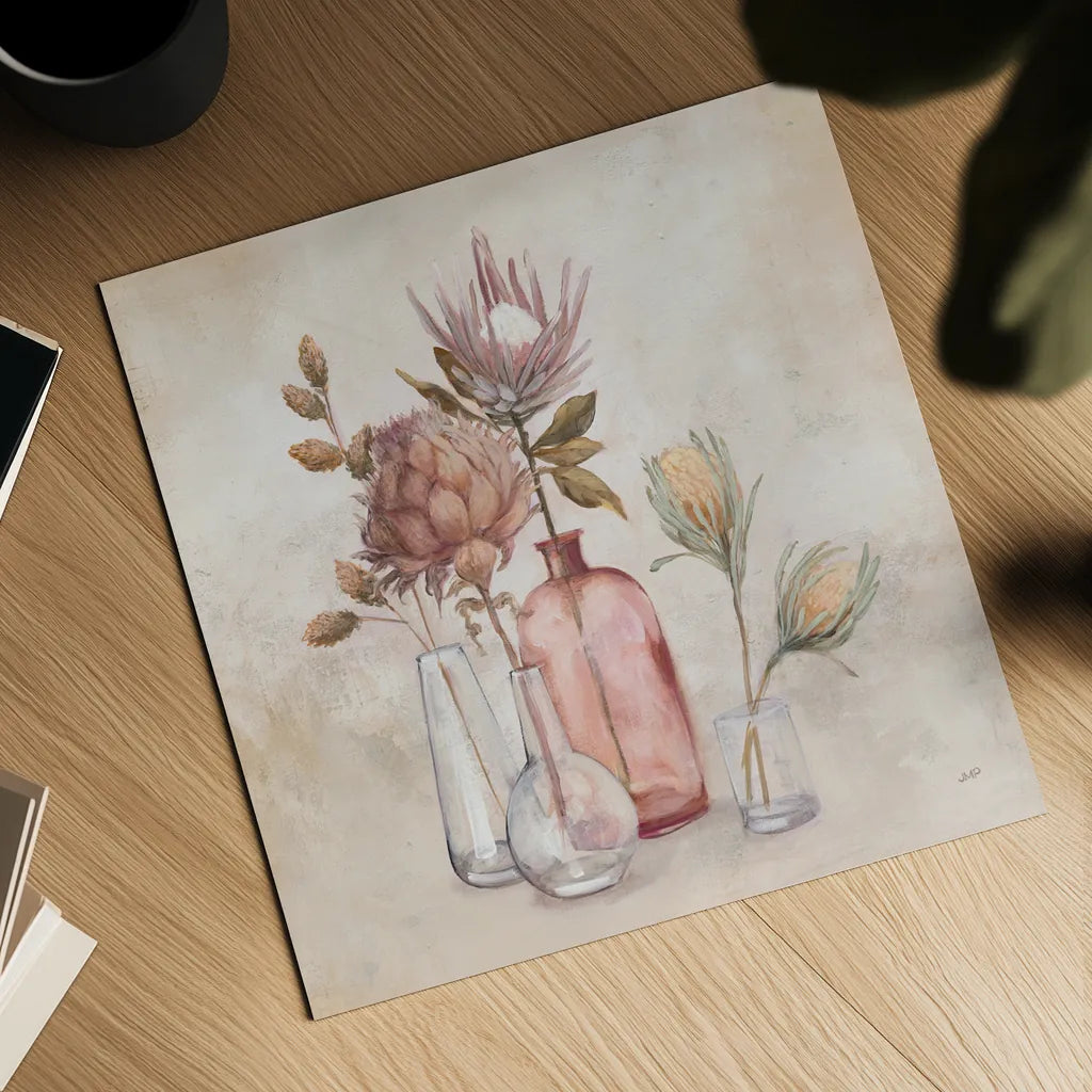 Exotic Florals by Julia Purinton. Shown as a detailed flat fine art print, highlighting archival giclee quality. Available as an archival giclee rolled canvas, fine art paper, or poster print. SKU 71917a.