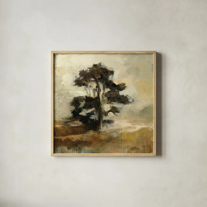 Fall Tree by Julia Purinton. Shown in a natural wood glass frame for a timeless modern aesthetic. Available as an archival giclee rolled canvas, fine art paper, or poster print. SKU 76013a.