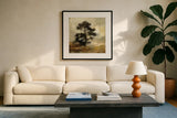 Fall Tree by Julia Purinton. Displayed in a glass frame with matte in a clean modern living room. Available as an archival giclee rolled canvas, fine art paper, or poster print. SKU 76013a.