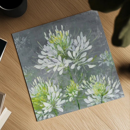 Farmhouse Cleome I by Julia Purinton. Shown as a detailed flat fine art print, highlighting archival giclee quality. Available as an archival giclee rolled canvas, fine art paper, or poster print. SKU 47857a.