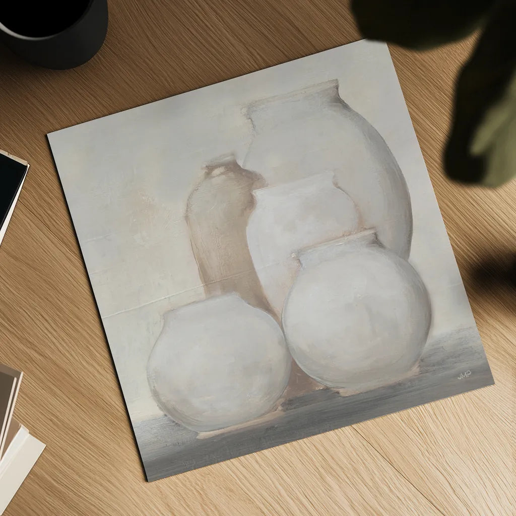 Farmhouse Vases by Julia Purinton. Shown as a detailed flat fine art print, highlighting archival giclee quality. Available as an archival giclee rolled canvas, fine art paper, or poster print. SKU 82607a.