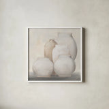 Farmhouse Vases by Julia Purinton. Shown in a crisp white glass frame for a clean and minimalist style. Available as an archival giclee rolled canvas, fine art paper, or poster print. SKU 82607a.