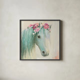 Festival Girl I by Julia Purinton. Shown in a sleek black glass frame for a contemporary gallery look. Available as an archival giclee rolled canvas, fine art paper, or poster print. SKU 50137a.