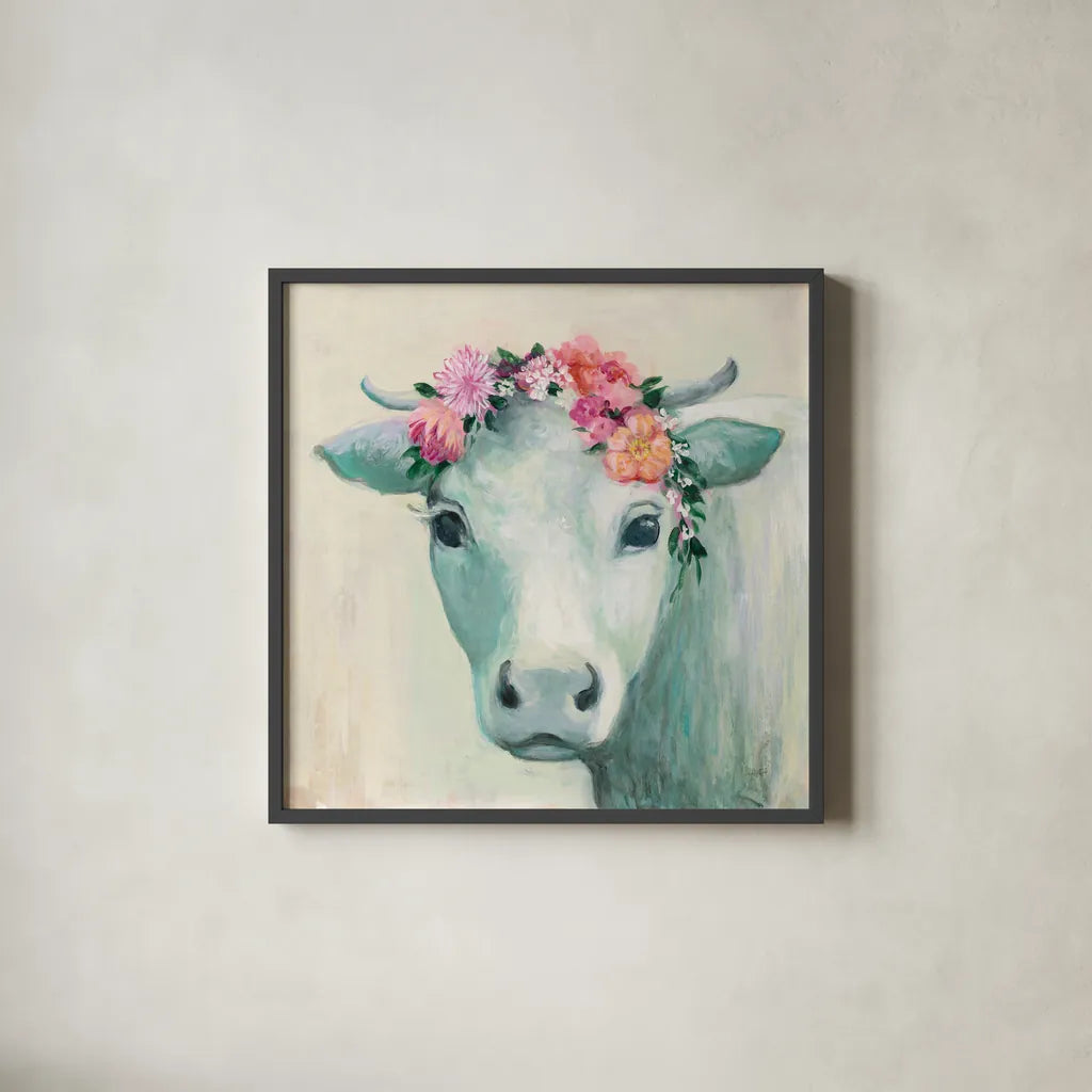 Festival Girl II by Julia Purinton. Shown in a sleek black glass frame for a contemporary gallery look. Available as an archival giclee rolled canvas, fine art paper, or poster print. SKU 50138a.