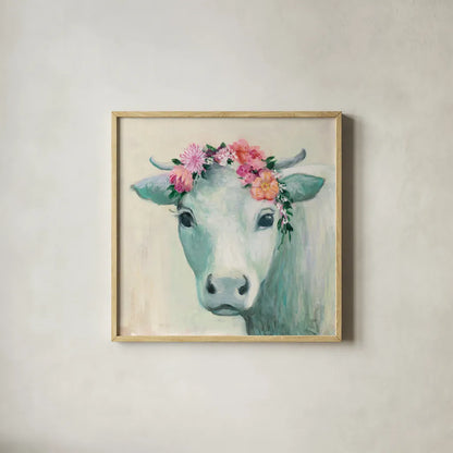 Festival Girl II by Julia Purinton. Shown in a natural wood glass frame for a timeless modern aesthetic. Available as an archival giclee rolled canvas, fine art paper, or poster print. SKU 50138a.