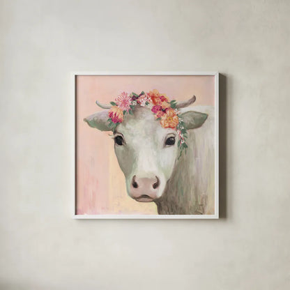 Festival Girl II Pink by Julia Purinton. Shown in a crisp white glass frame for a clean and minimalist style. Available as an archival giclee rolled canvas, fine art paper, or poster print. SKU 70497a.