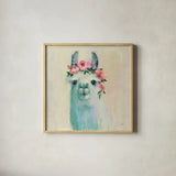 Festival Girl III by Julia Purinton. Shown in a natural wood glass frame for a timeless modern aesthetic. Available as an archival giclee rolled canvas, fine art paper, or poster print. SKU 50139a.