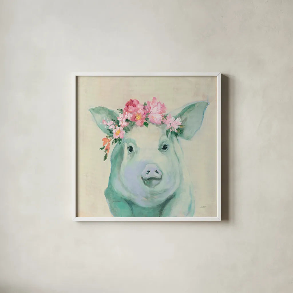 Festival Girl IV by Julia Purinton. Shown in a crisp white glass frame for a clean and minimalist style. Available as an archival giclee rolled canvas, fine art paper, or poster print. SKU 50140a.