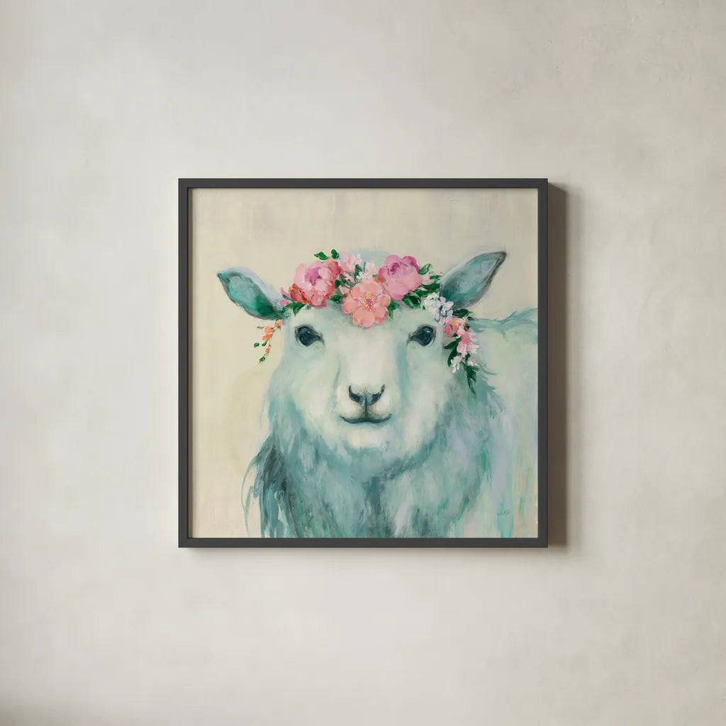 Festival Girl V by Julia Purinton. Shown in a sleek black glass frame for a contemporary gallery look. Available as an archival giclee rolled canvas, fine art paper, or poster print. SKU 50141a.